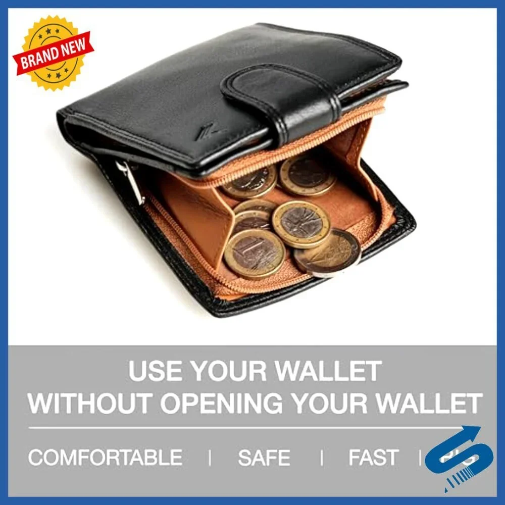 Men's Soft Leather Bifold Wallet with RFID Blocking and Coin Pocket
